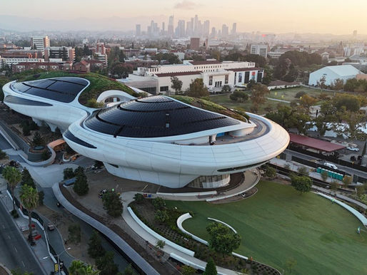 Aerial view of the Lucas Museum of Narrative Art in Los Angeles