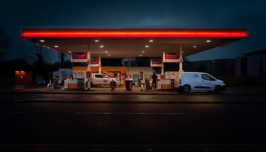 Petrol station at night