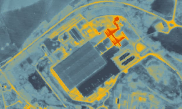 A thermal-image taken by a satellite of a factory in England.