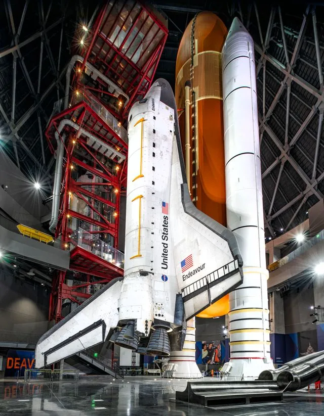 Space Shuttle Endeavour side view with fuel tank