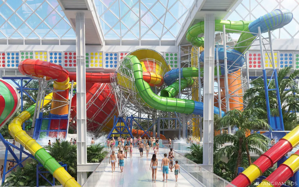 Water park with colourful slides