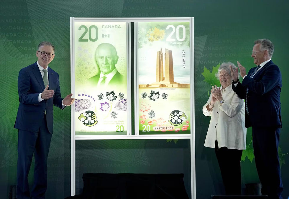 Canada's new 'vertical' $20 banknote featuring a portrait of King Charles III