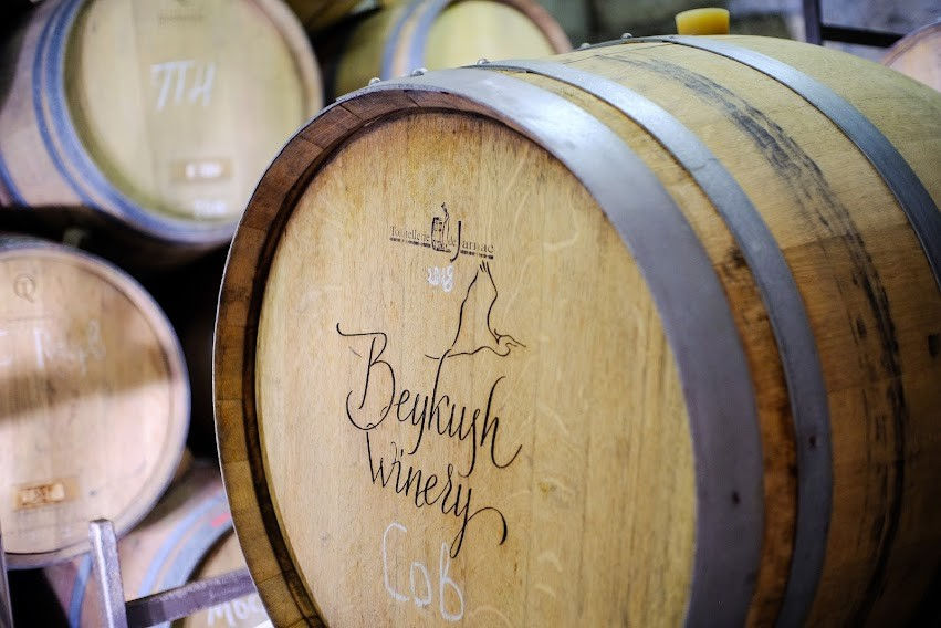 Cask of wine at Beykush winery