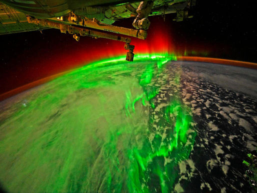 the bright green southern aurora photographed from the ISS