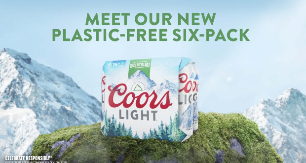 6 pack of Coors beer in sustainable cardboard packaging