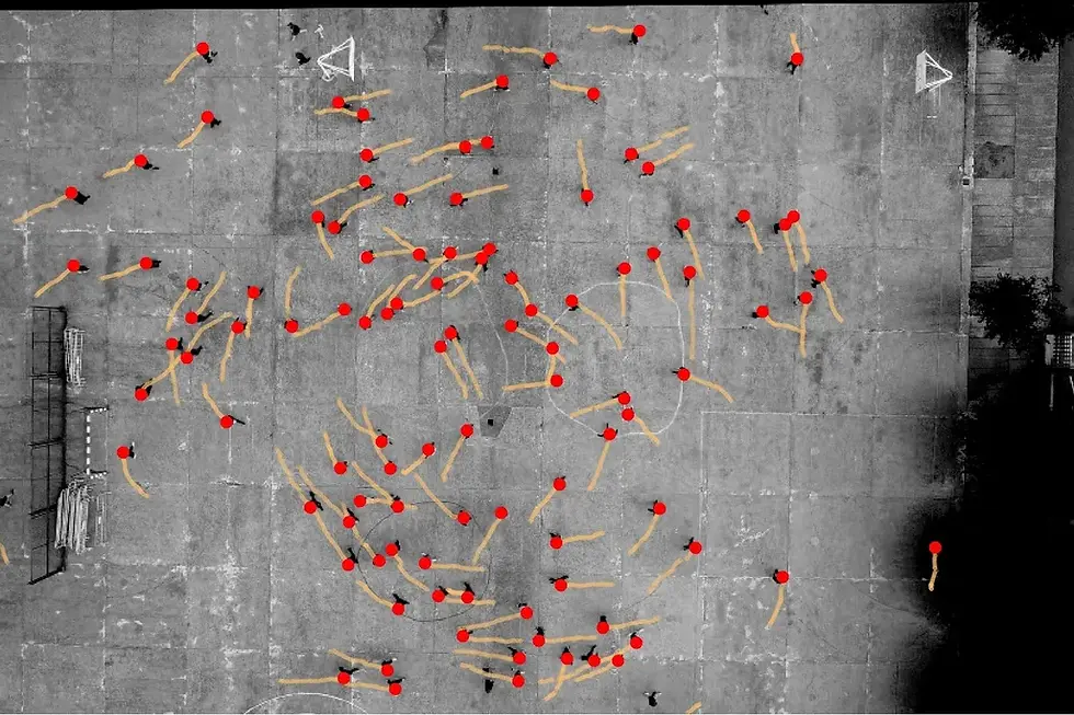 Aerial tracking of how teenage participants moved on a school playground in Spain
