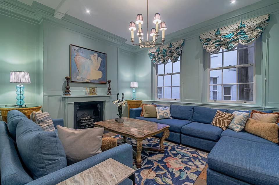 Large drawing room in pale blue