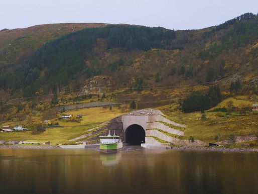 Rendering of a large vessel emerging from the Stad ship tunnel