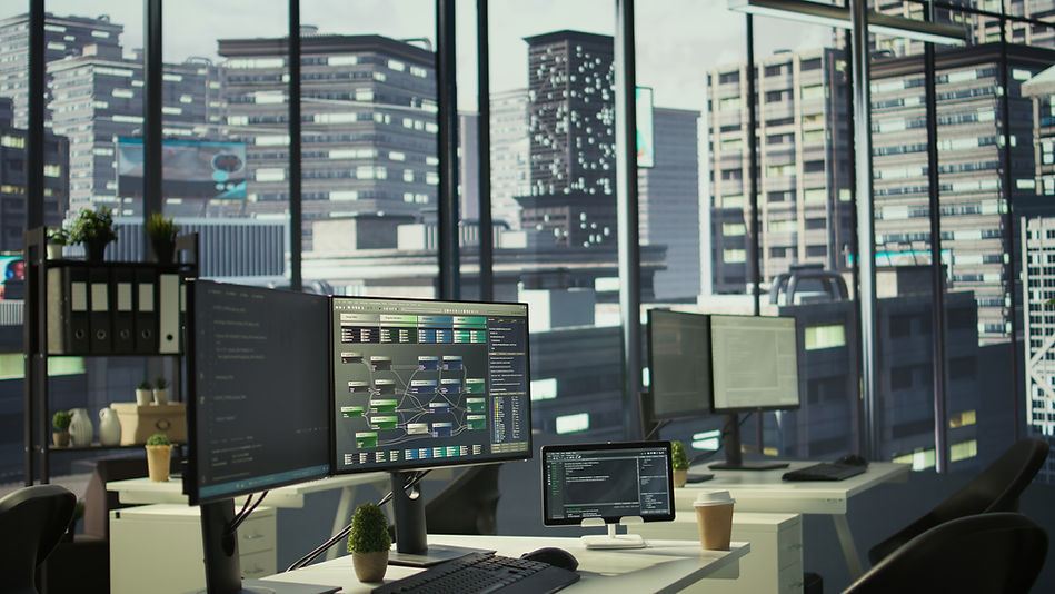 Empty IT department office used for building artificial intelligence machine learning soft