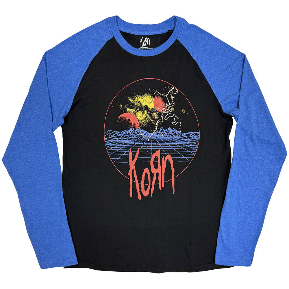 Korn Unisex Raglan T-Shirt: Wireframe Space (Black & Blue)