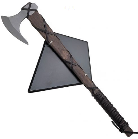 Hache de Ragnar Lothbrok de 68 cm avec support bois. Idéal pour décoration et collectionneur de l'univers des Vikings.