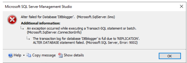Alter statement Error 9002