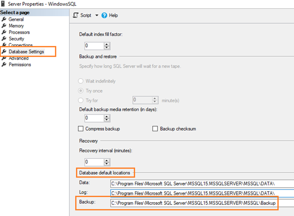 SQL Server backup directory