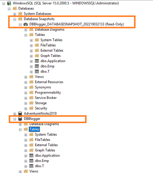 View snapshot in database snapshot folder of SSMS