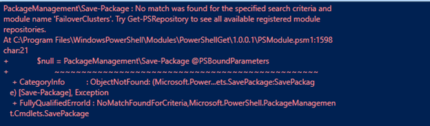 No match was found for the specified search criteria,module FailoverClusters