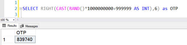 T-SQL Script to generate Six Digit One Time Password (OTP)