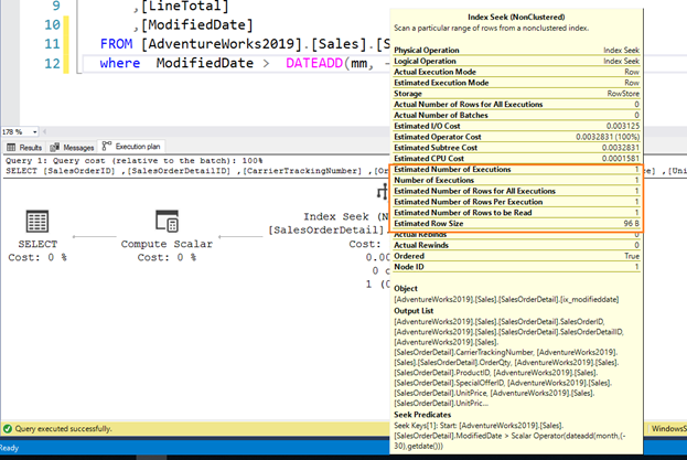 View Index Seek Properties