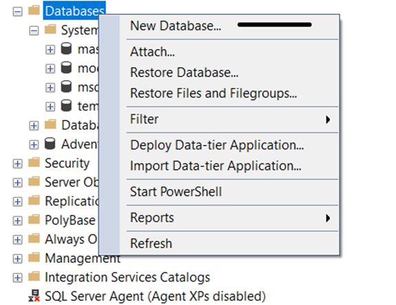 Steps to create a new SQL Database