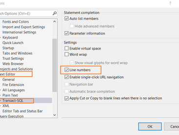 How to display Line numbers in SQL Server Management Studio(SSMS)
