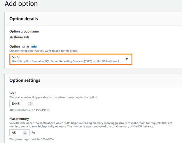 Default SQL Server Reporting Service configuration in AWS RDS