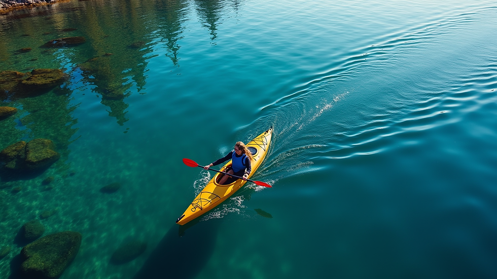 High angle view of a kayak gliding on clear blue Lake Tahoe water