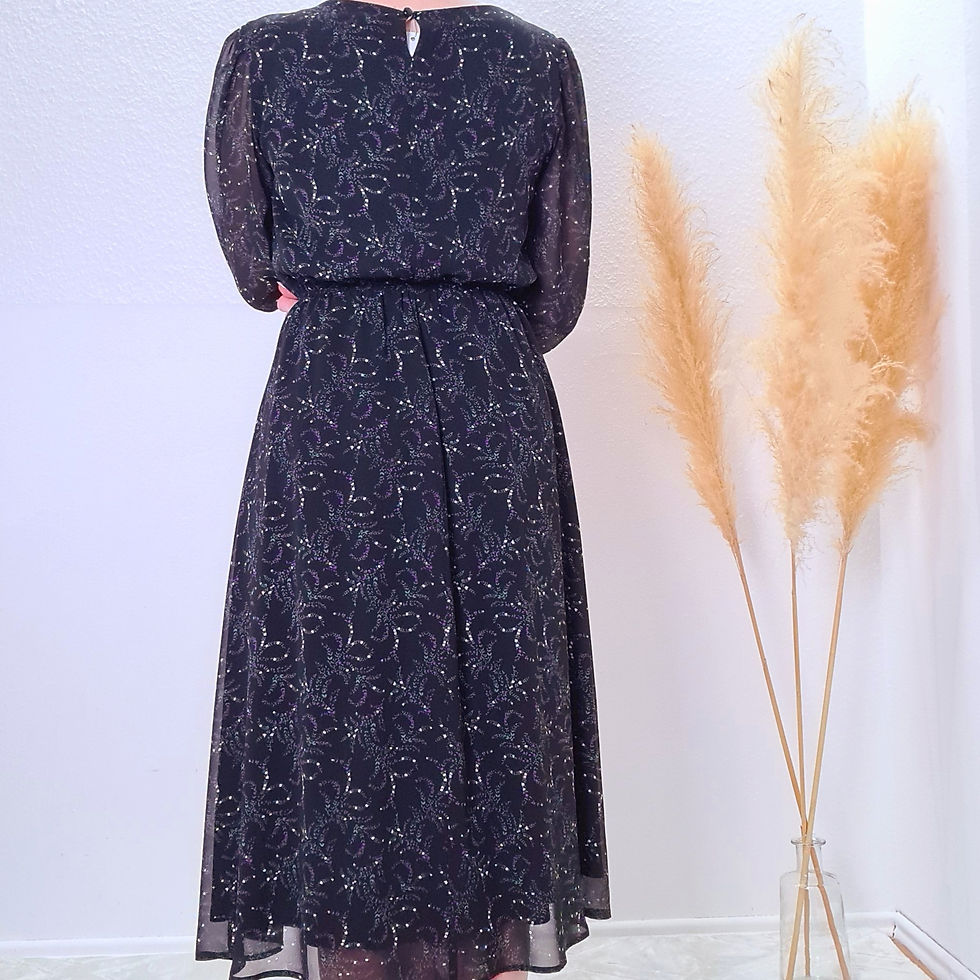 Miniaturbild: Chiffonkleid schwarz mit weiss Blümchen 115cm