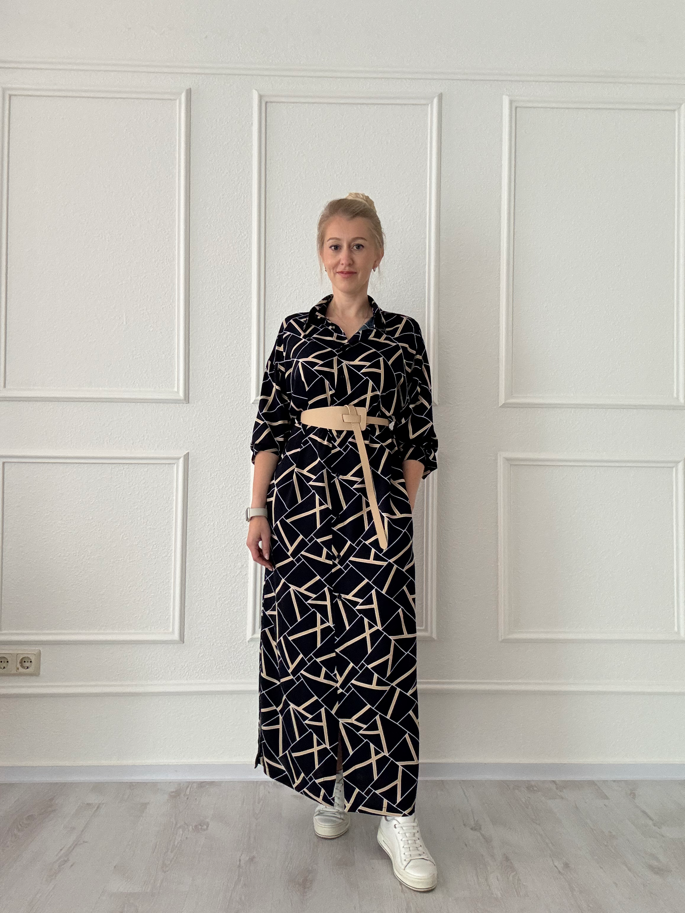 Hemd- Blusenkleid Maxi marineblau