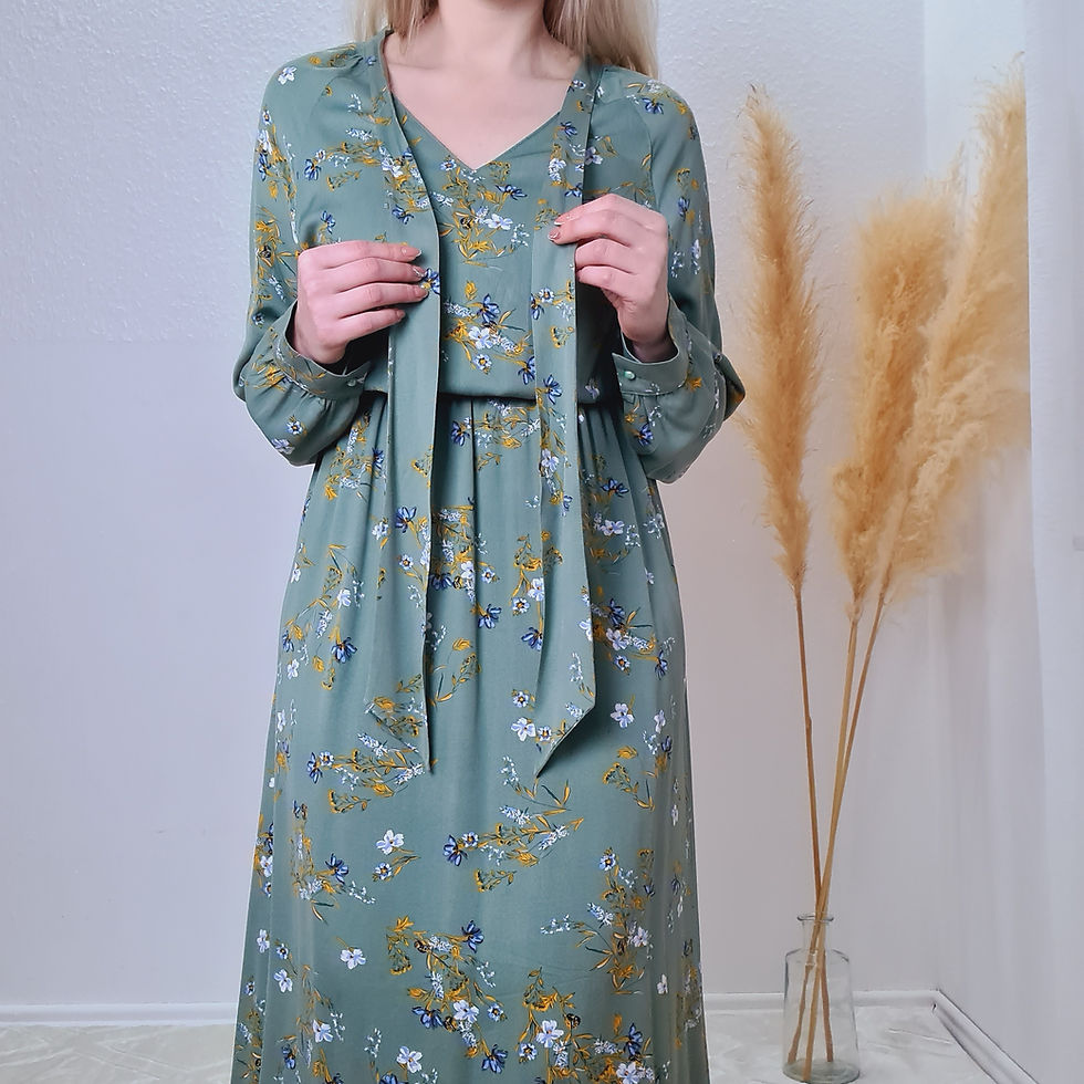 Miniaturbild: Viskosekleid Olivengrün mit Schleife