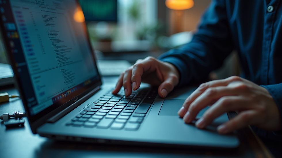 Close-up view of a technician repairing a laptop