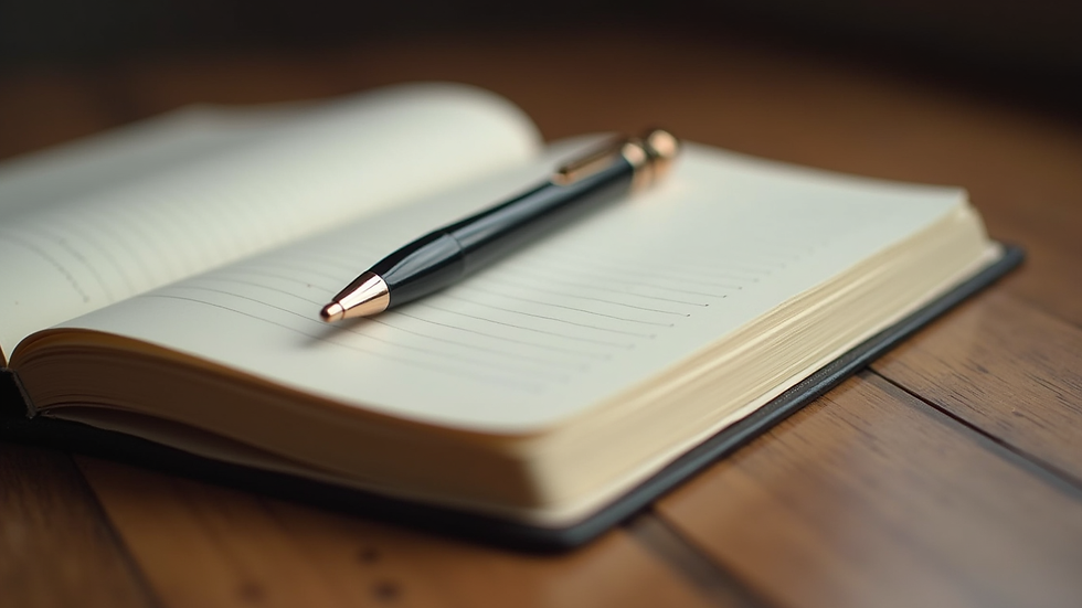 Close-up view of a journal and pen on a wooden table, used for recording past life regression insights