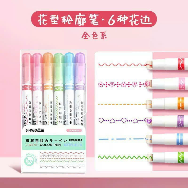 Hình thu nhỏ: Set 6 Bút Con Lăn Họa Tiết Nhiều Màu Sắc Dùng Trang Trí Sổ Tay, Bút Dạ Quang, Bú