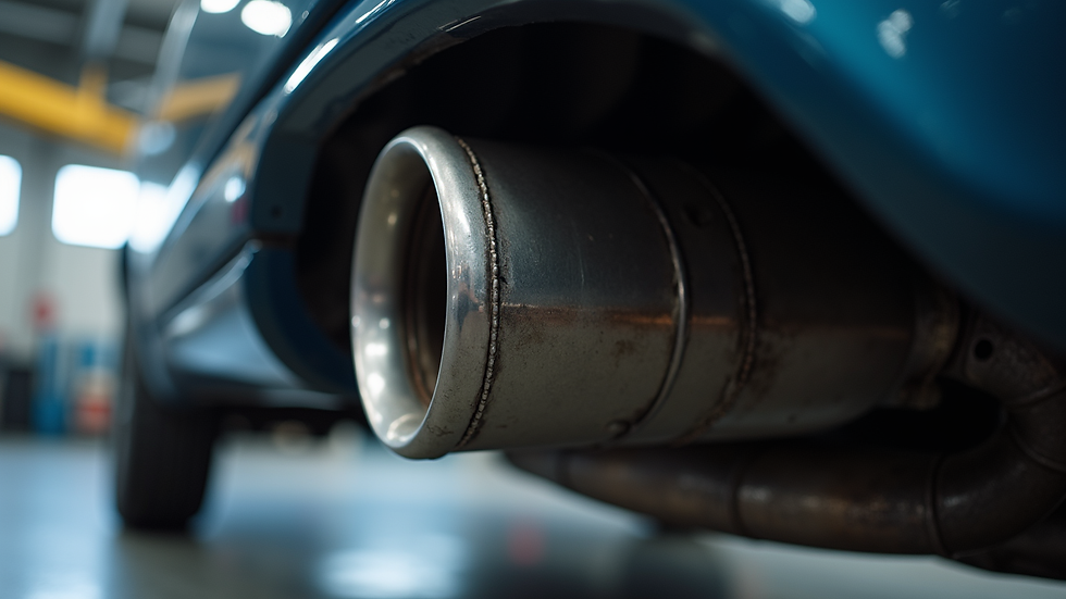 Close-up view of a muffler being replaced in an auto repair shop