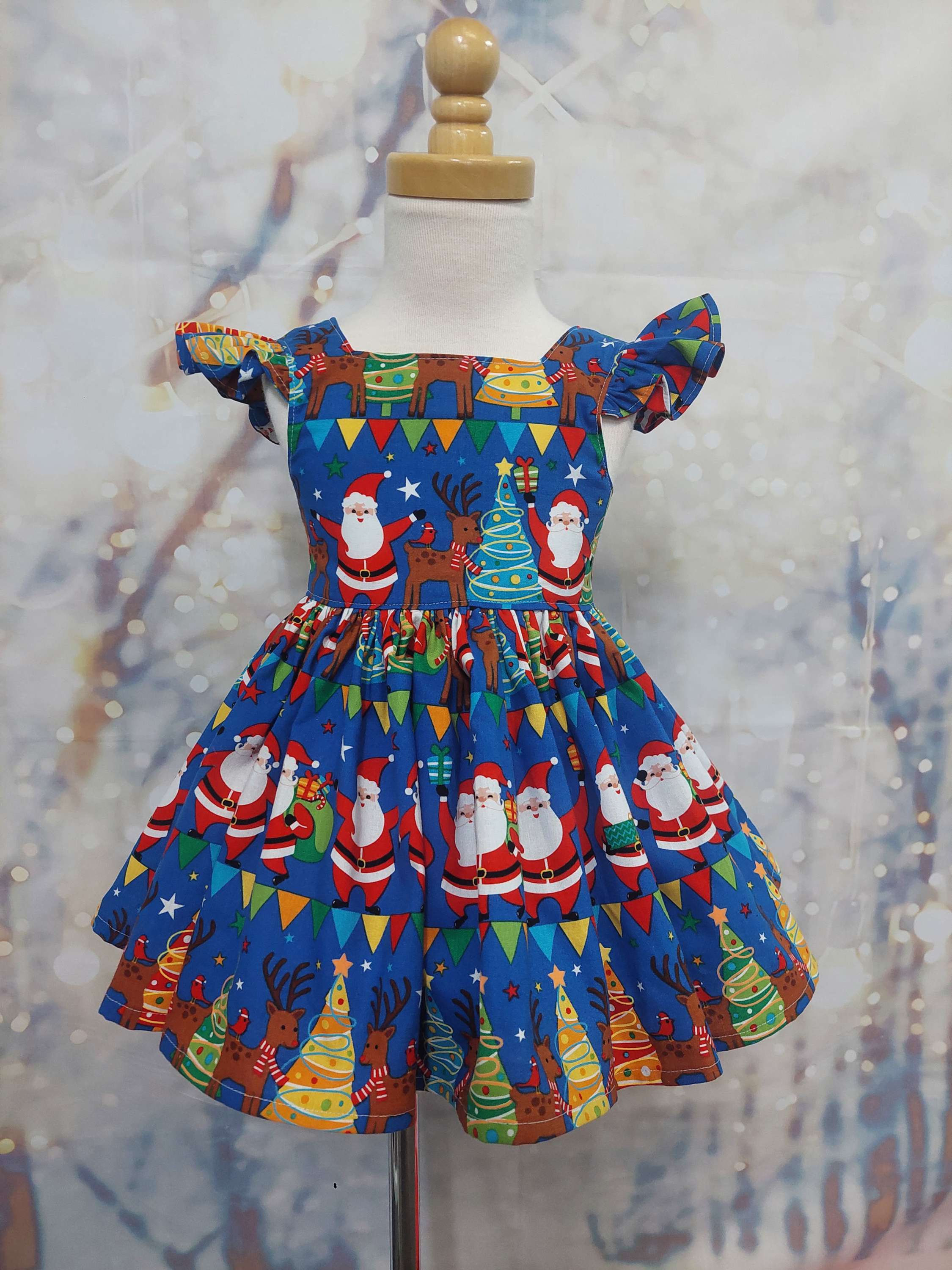 Tilly Dress Fun Christmas on Blue Size 2