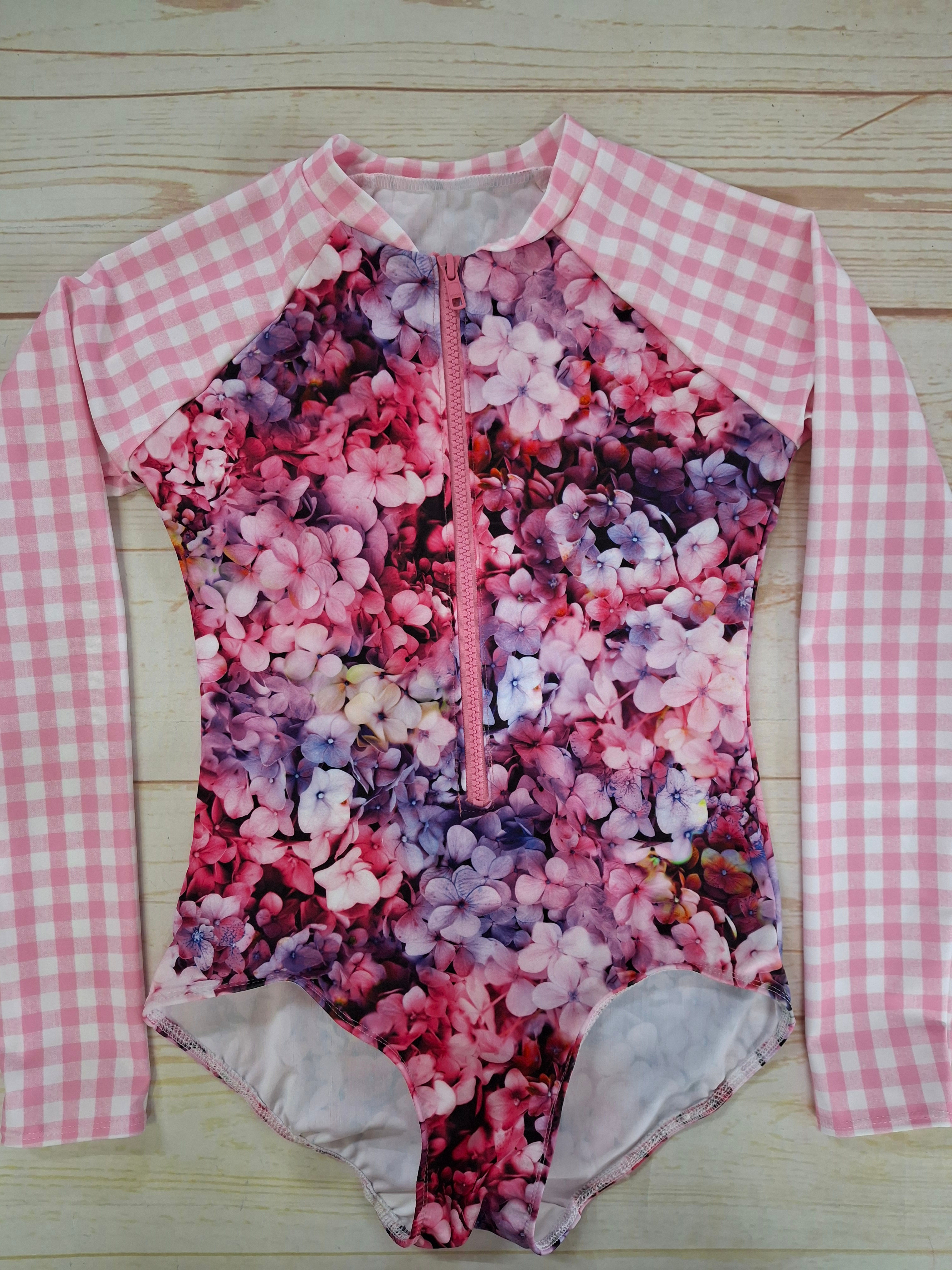 Zip Front Toggers Hydrangeas with Gingham Size 12