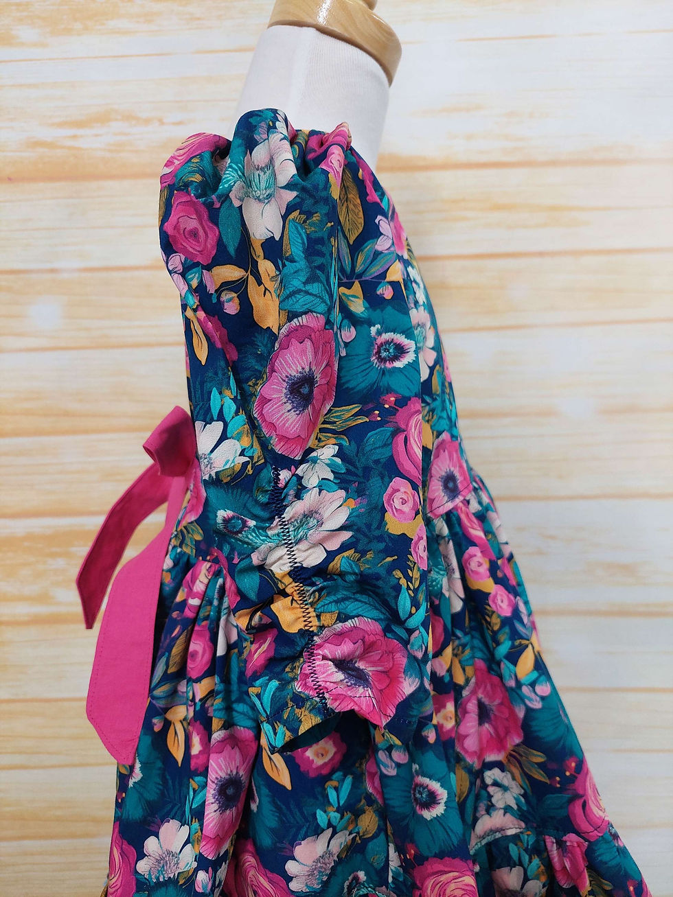 Thumbnail: Claire Dress Dark Teal with Pink Flowers Size 6