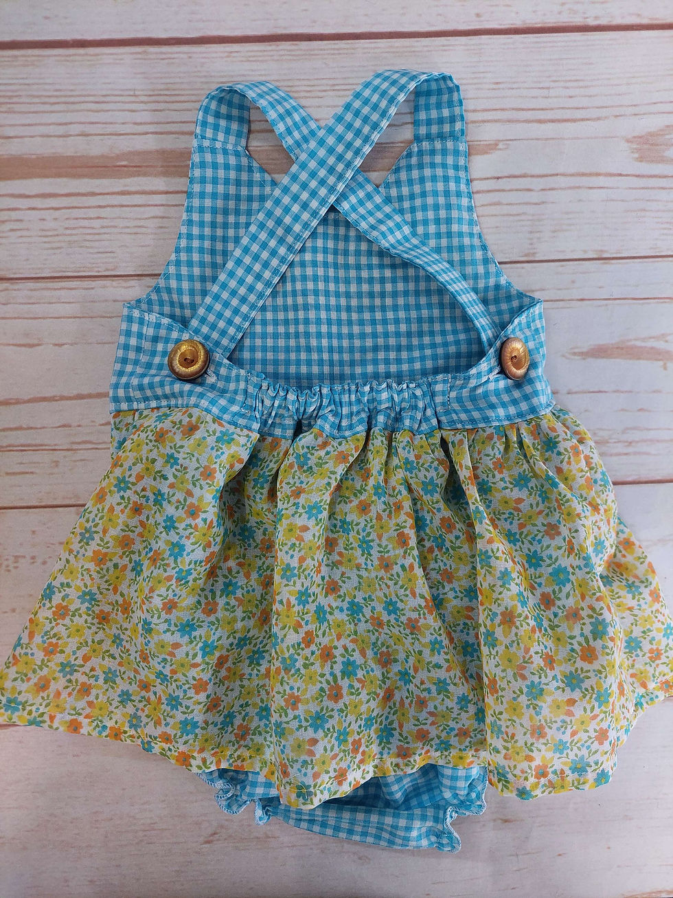 Thumbnail: Harriet Romper Aqua Gingham with Orange Size 0