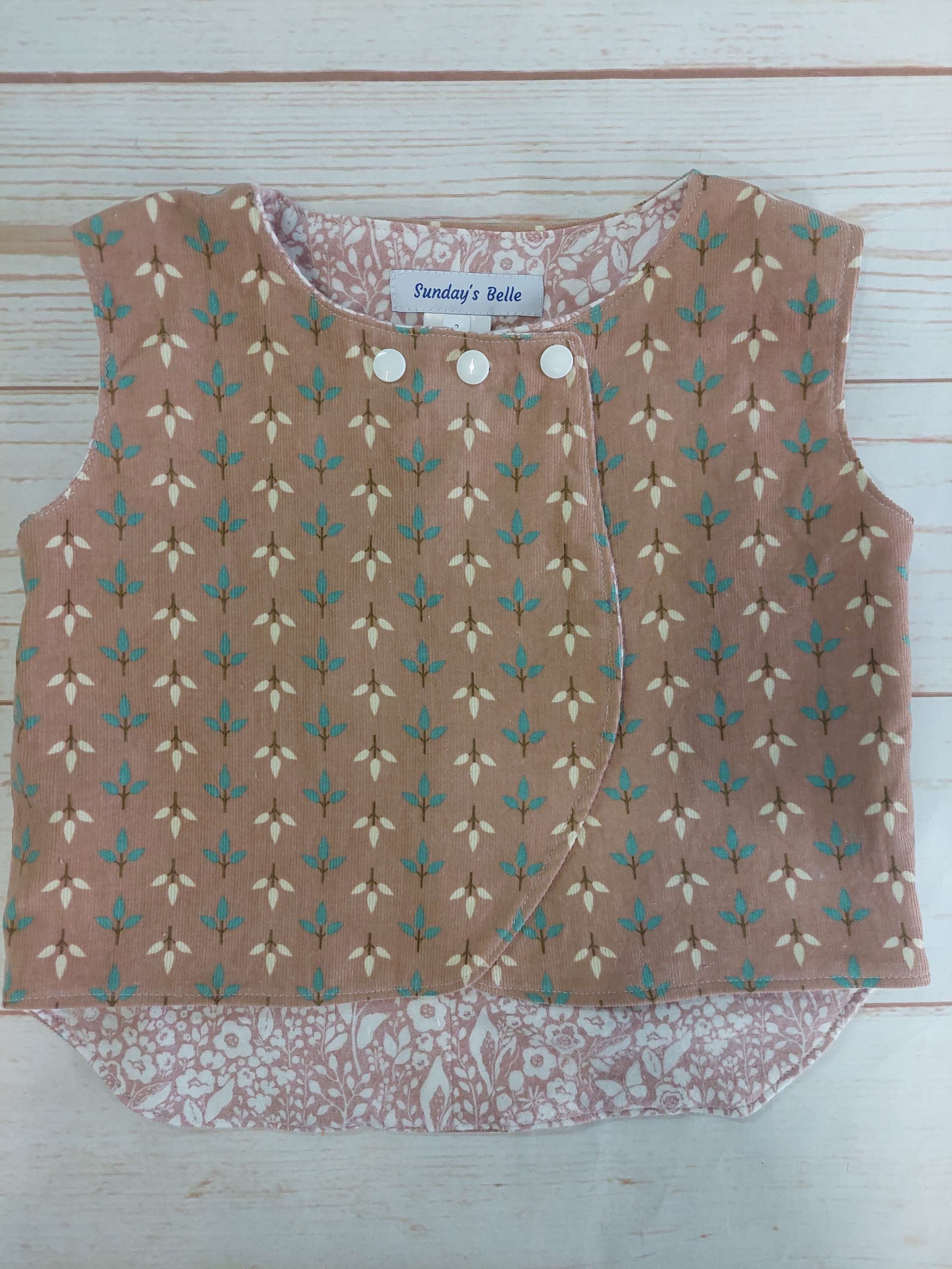 Bobbie Vest Dusty Pink Corduroy with Flannel Size 2