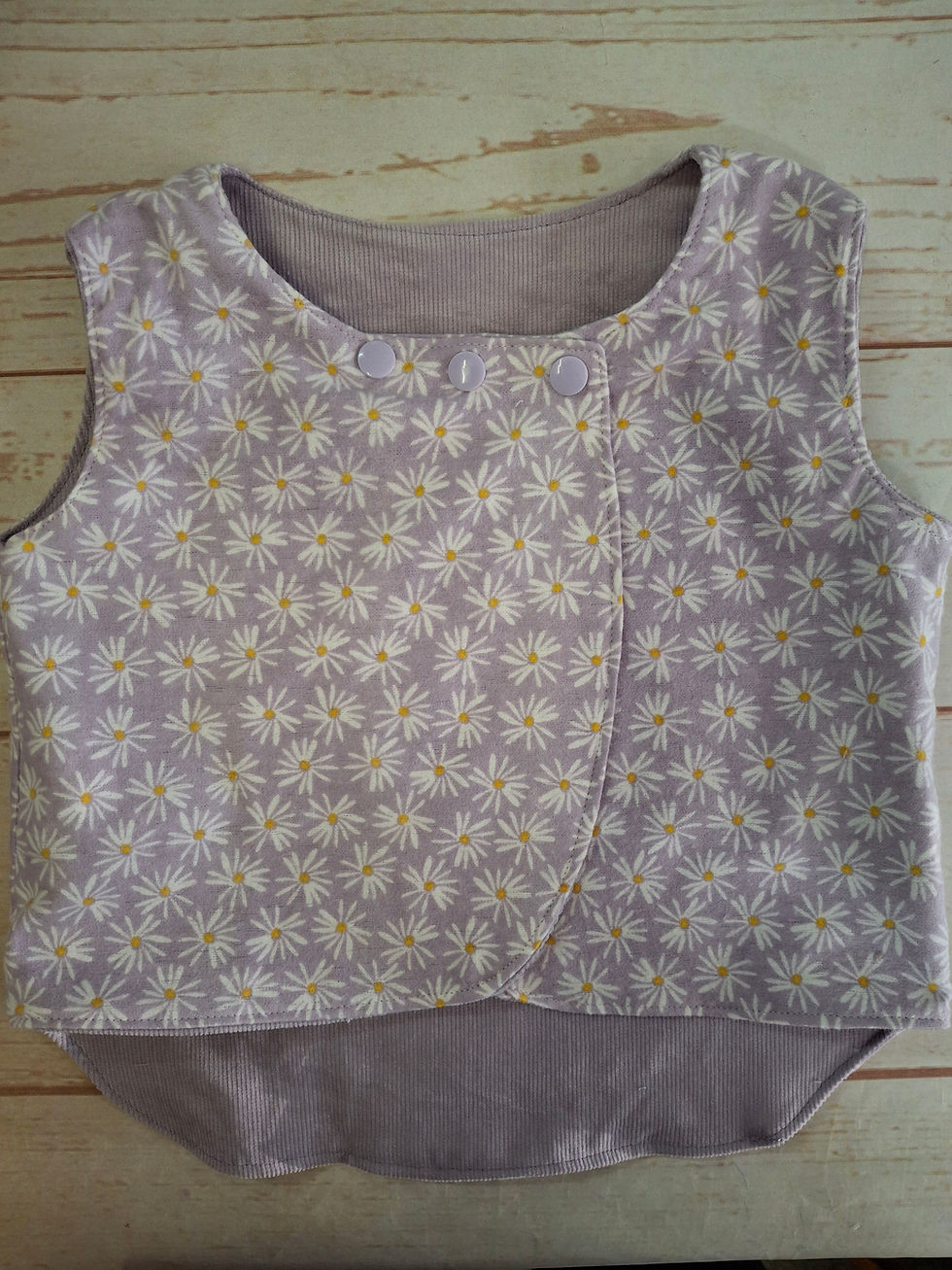 Thumbnail: Bobbie Vest Reversible Lilac Corduory and Daisy Flannel Size 0