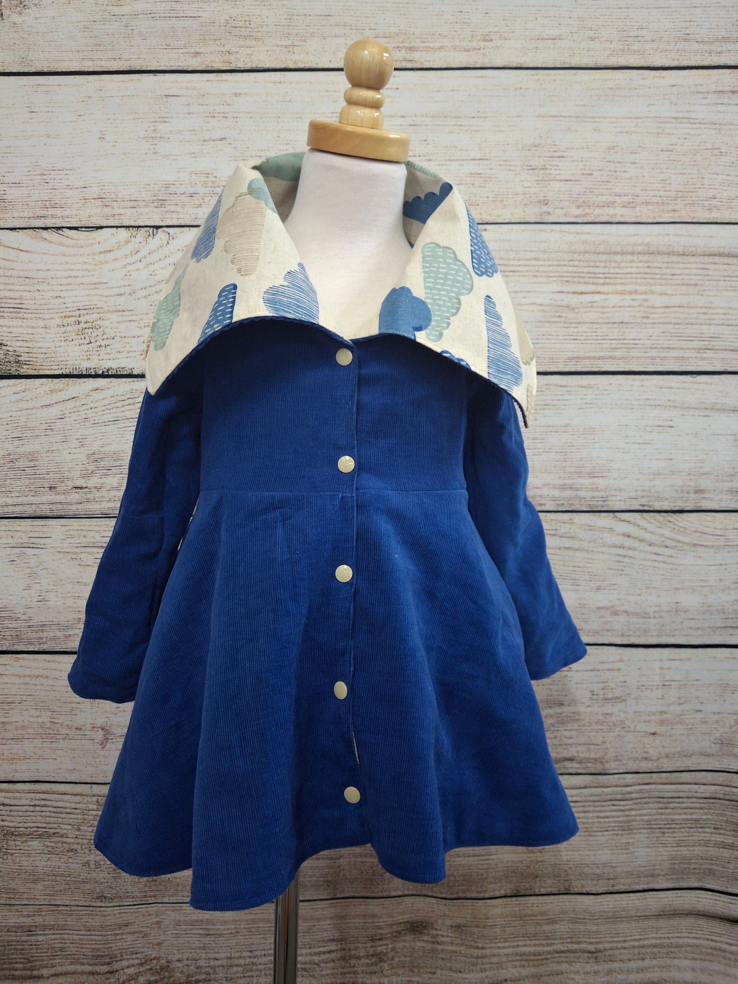 Audrey Jacket Blue Corduory with Clouds Size 4