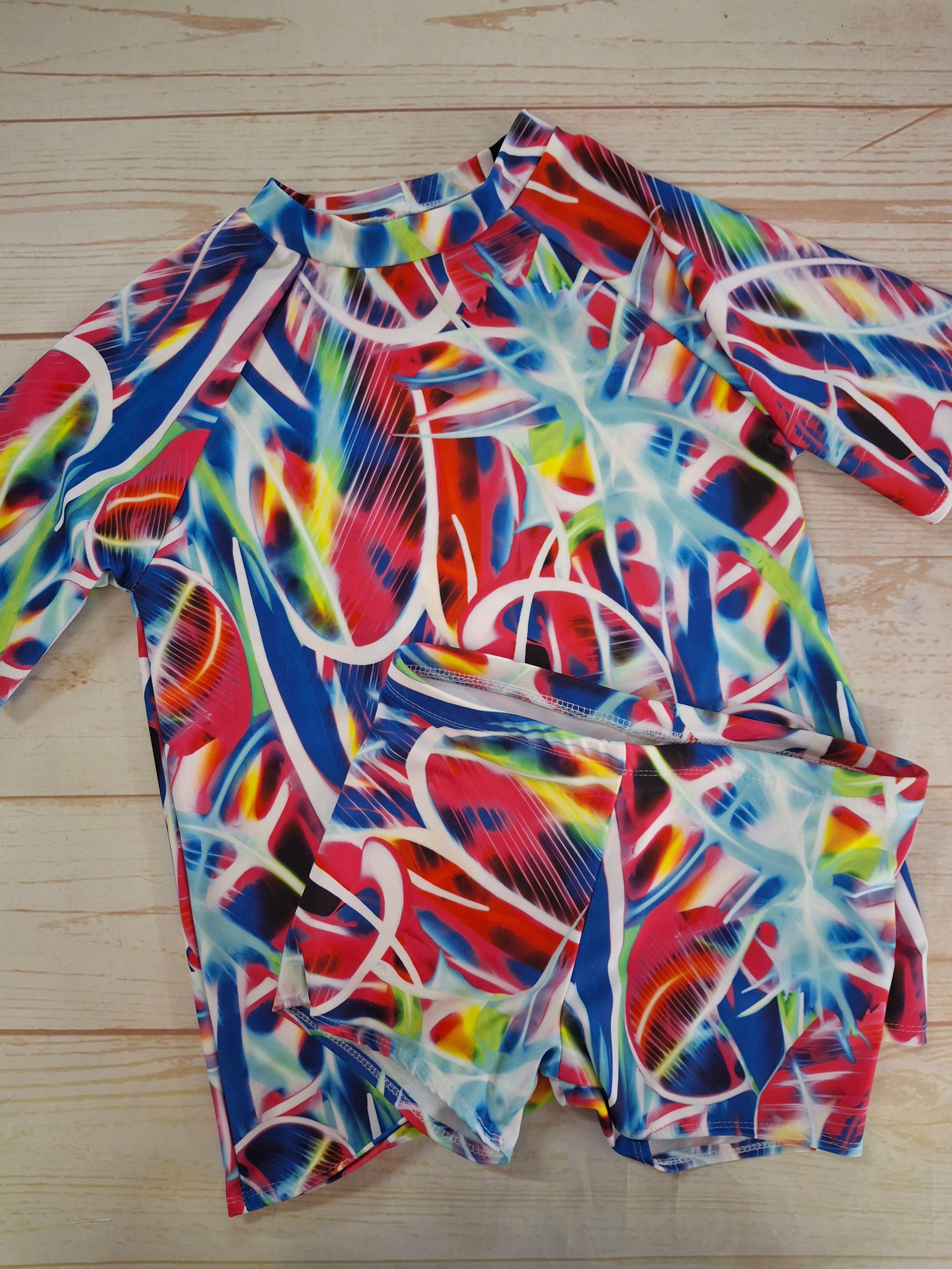 Rash Top and Shorties Set Neon Flashes Size 10