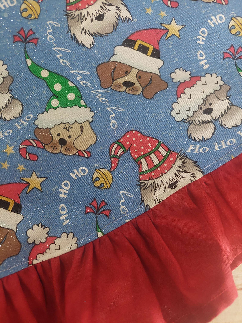 Thumbnail: Poppy Dress Christmas Puppies on Blue Size 2