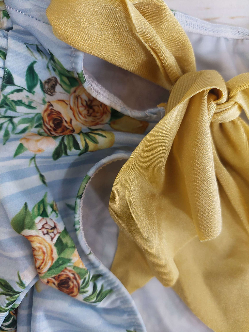 Thumbnail: Puff Sleeve Toggers Blue Stripe Lemons and Floral Size 5