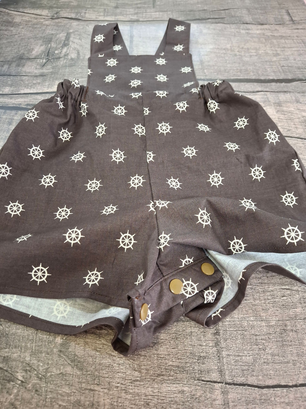 Thumbnail: Frankie Romper Nautical on Brown Size 1