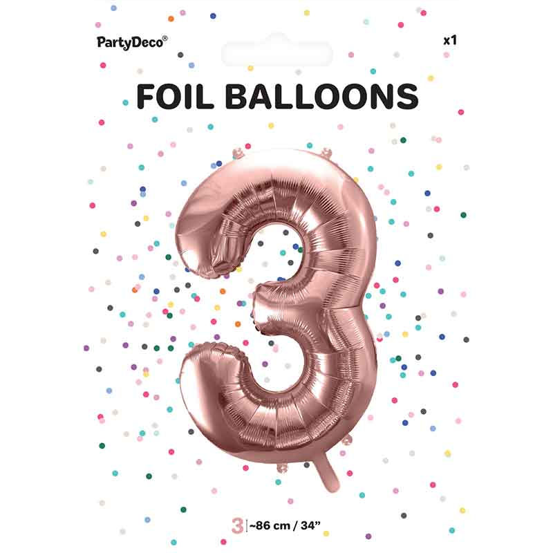 Number 3  Rose Gold Balloons - Large 34" Helium Balloon Birthday Decoration 86cm