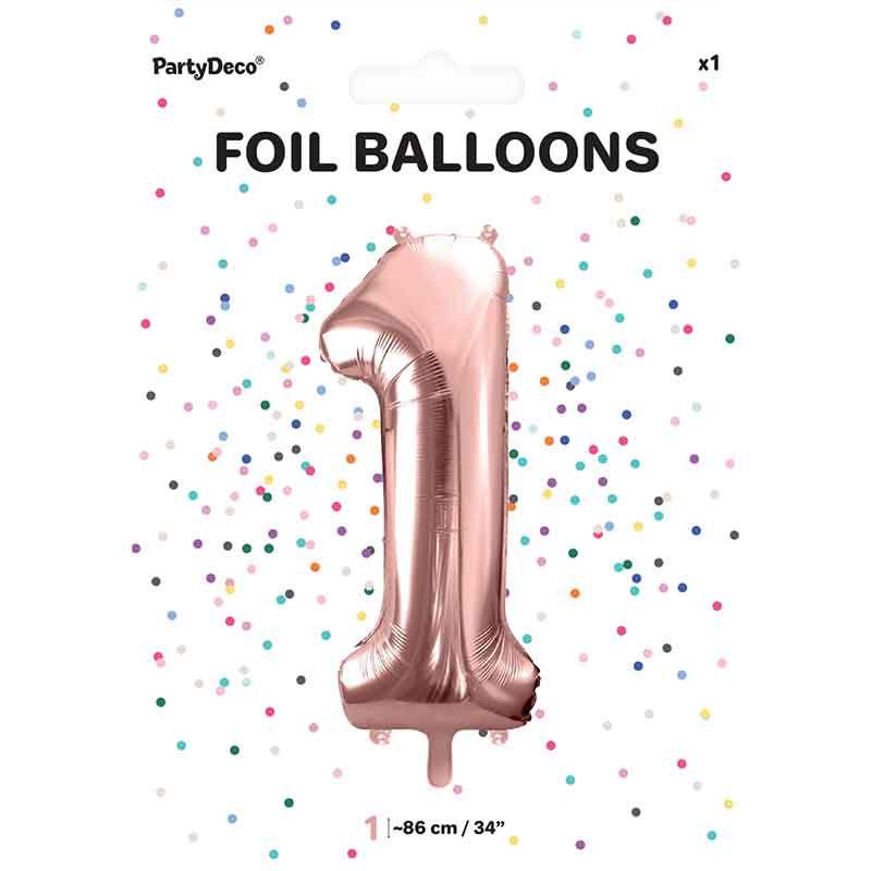 Thumbnail: Number 1 Rose Gold Balloons - Large 34" Helium Balloon Birthday Decoration 86cm