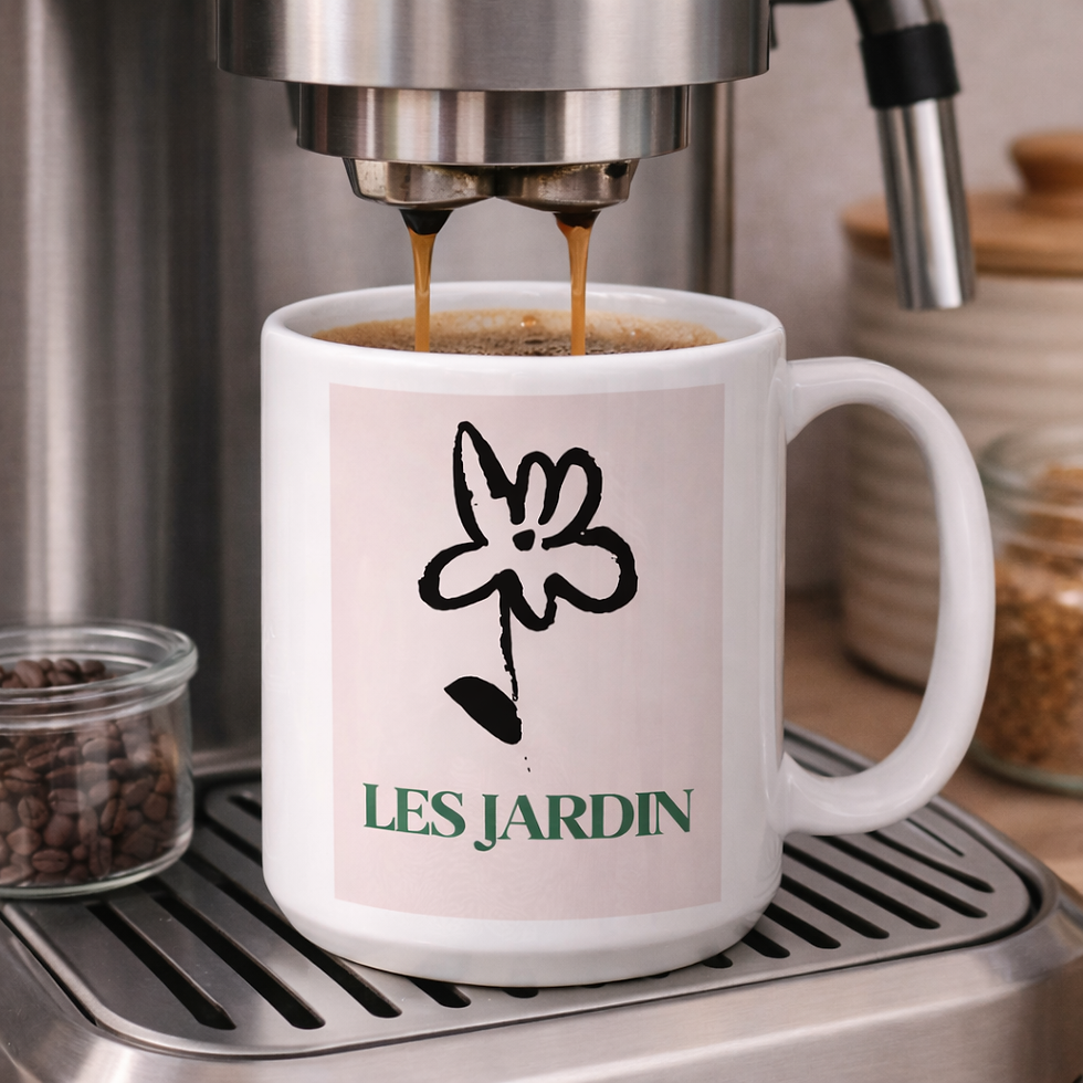 Thumbnail: Les Jardin · Gardening Gifts  · White  · Reg & Large · Mug Gift  · By Oatie Fox