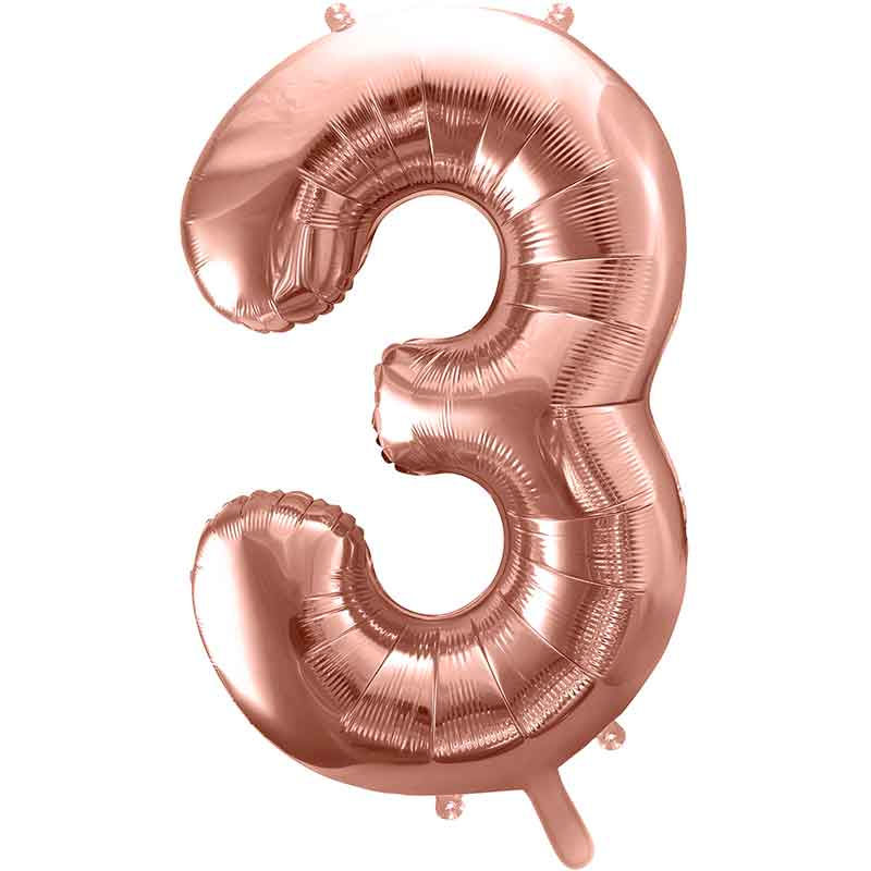 Number 3 Rose Gold Balloons - Large 34" Helium Balloon Birthday Decoration 86cm