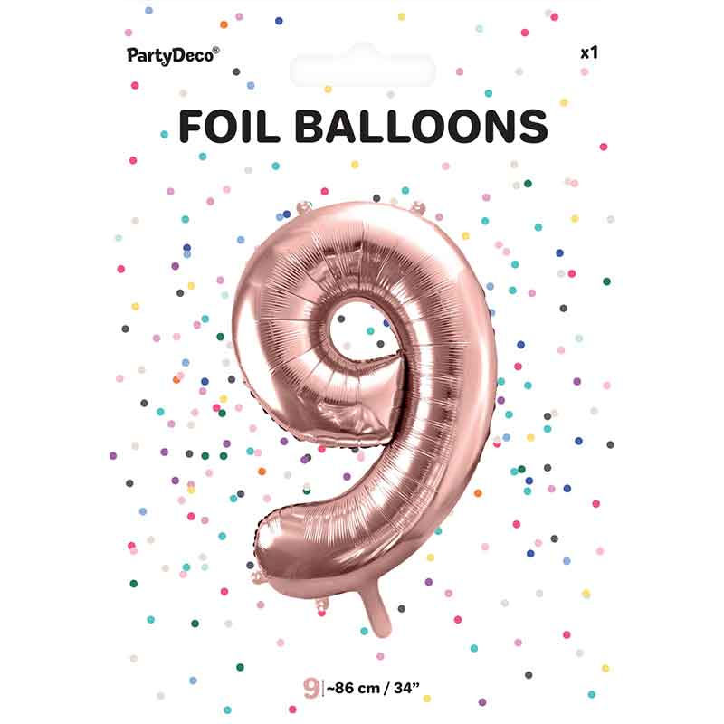 Number 9 Rose Gold Balloons - Large 34" Helium Balloon Birthday Decoration 86cm