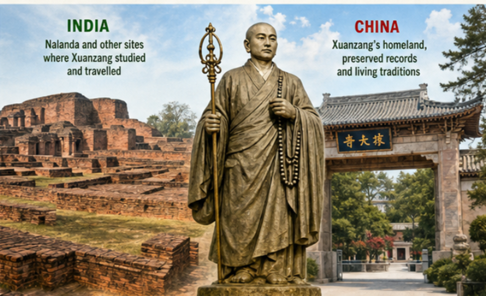 India and China are holding early talks on a joint UNESCO Intangible Cultural Heritage nomination centered on Xuanzang. The proposal may highlight Buddhist knowledge transfer, pilgrimage routes, and oral traditions. Framed as cultural diplomacy amid stabilizing ties, the initiative is still in consultation and documentation stages, with no timeline announced for completion.