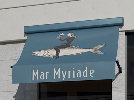 a blue awning that says mar myriade on it